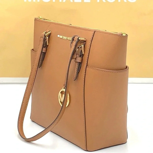 MICHAEL KORS CHARLOTTE LARGE TOP ZIP TOTE BAG LUGGAGE BROWN (NWT) - Picture 5 of 14
